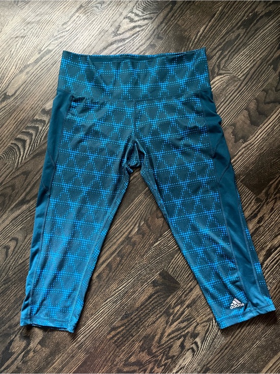adidas Pants - Adidas Climalite Aqua Blue Mineral Dot High-Rise Capri 3/4 Leggings Size L